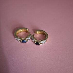 Gold and Silver Earrings with Blue Accents Saphires